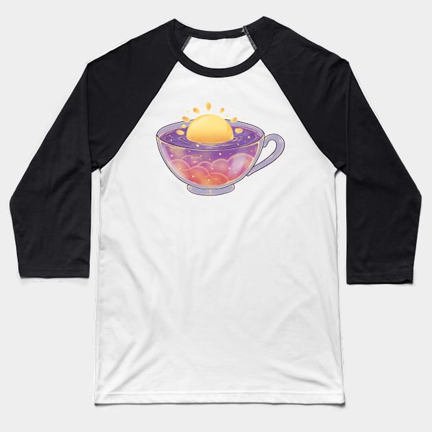 Black background peaceful  sunrise cup of tea Baseball T-Shirt by Itsacuteart